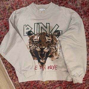 Anine Bing Cream Tiger Graphic Crewneck Sweater
